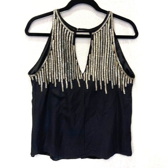Parker Black Beaded 100% Silk Sleeveless Tank Top Size XS Evening Embellished - Picture 1 of 14
